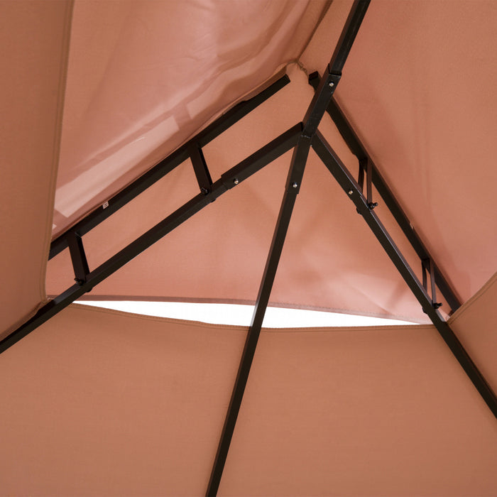 Outsunny 10' X 13' Patio Gazebo, Outdoor 2-tiers Garden Canopy Yard Sunshade Shelter With Curtains, Khaki