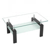 Liam Modern Rectangle Clear Tempered Glass Coffee Table,Black | Table basse moderne rectangulaire en verre trempe transparent Liam, noire