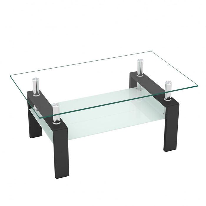 Liam Modern Rectangle Clear Tempered Glass Coffee Table,Black