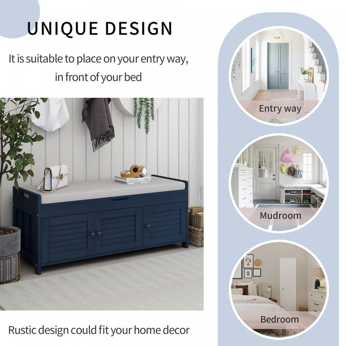 Olivia Pine Wood Storage Bench With 3-door Shoe Cabinet With Hidden Compartment - Antique Navy