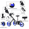 Costway Foldable 3 Wheel Push Pull Golf Club Cart Trolley W/seat Scoreboard Bag Blue