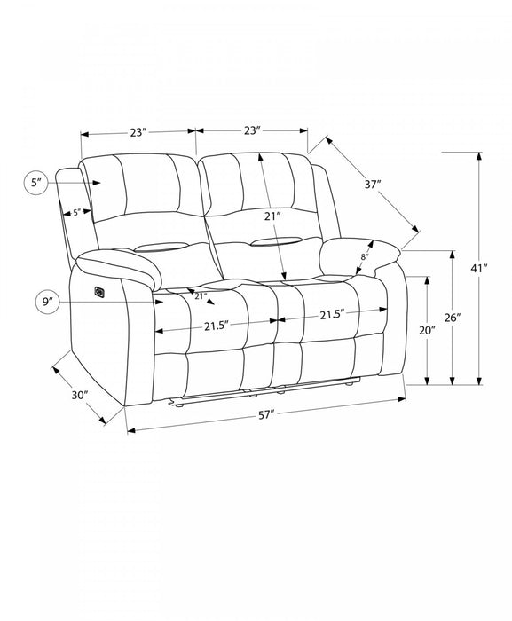 MONARCH SPECIALTIES 2-SEATER POWER RECLINING LOVE SEAT, 57\" WIDE, USB PORT INCLUDED, GOLD FABRIC RECLINER