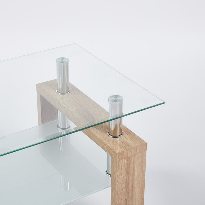 Lucius Modern Geometric Design Tempered Glass Coffee Tablewith Metal Frame and Clear Glass,Natural