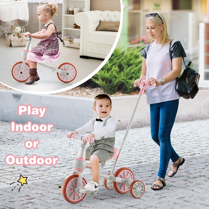 Costway 4 In 1 Kids Tricycles With Push Handle & Training Wheels Baby Balance Bike Pink