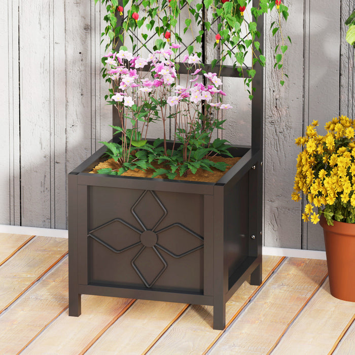 Outsunny Metal Planter Box Galvanized Planter with Trellis, Drainage Holes