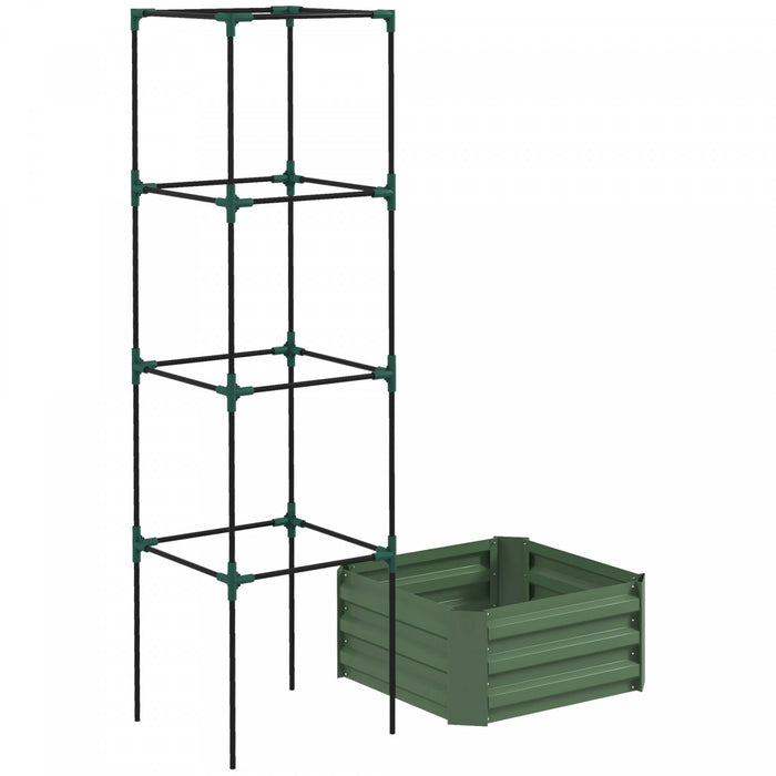 Outsunny Galvanized Raised Garden Bed With 4-tier Trellis Tomato Cage Green