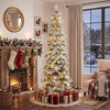 HOMCOM 7ft Prelit Flocked Christmas Tree, Downswept Hinged Xmas Tree