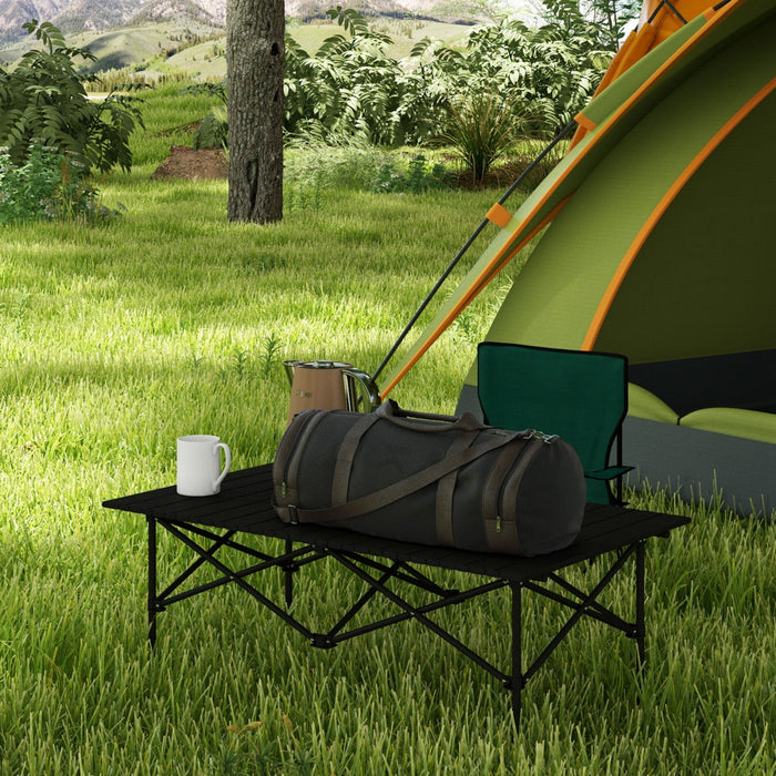 Outsunny Folding Camping Table With Roll Up Top And Carry Bag, Black