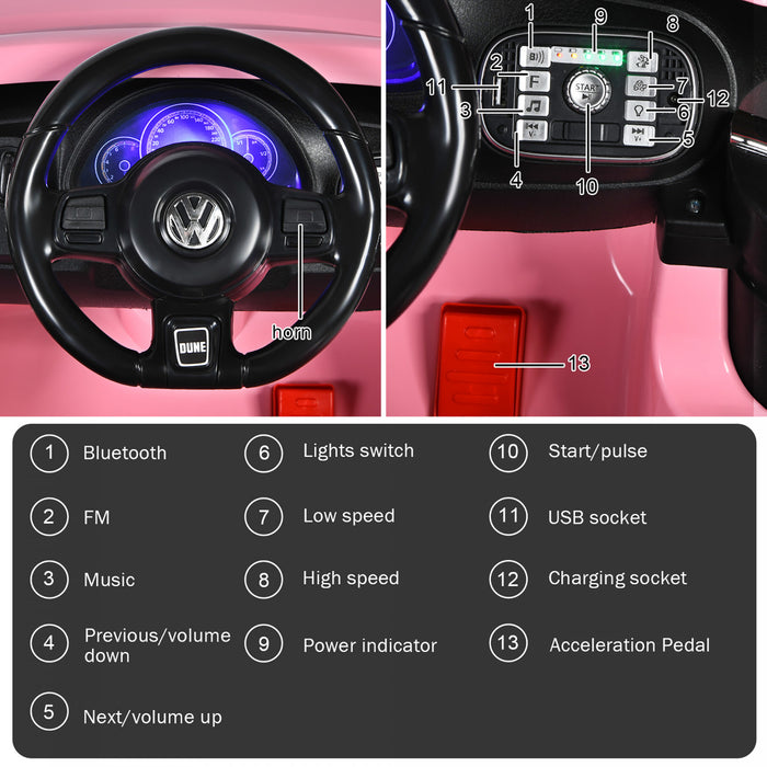Costway 12v Kids Ride On Car Licensed Volkswagen Beetle W/ Remote Control & Music Pink