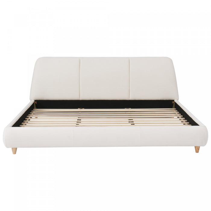 Acheson Upholstered Bed with Soft Linen Headboard,Queen Size - Beige