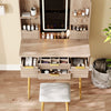 Isabella 4-Drawer Vanity Table Set with LED Mirror and Metal Legs,Yellow Brown Mirror Cabinet  | Isabella Ensemble de coiffeuse 4 tiroirs avec miroir LED et pieds en metal, Brun Jaune