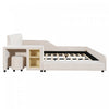 Lily Velvet Upholstered Grounded Bed with Desk and Stool,Queen Size,Beige Queen Bed  | Lit Lily en velours rembourre avec bureau et tabouret, taille Queen, beige