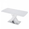 Liam Modern Rectangle Stretchable Dining Table with X-Shape Legs and Metal Base,White | Liam Table a manger rectangulaire moderne extensible avec pieds en X et base en metal, blanc