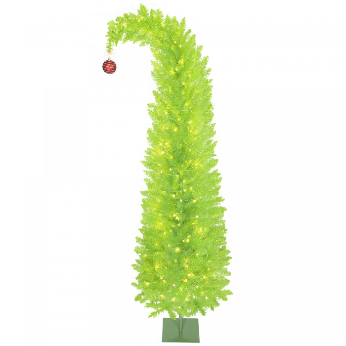 HOMCOM 7ft Prelit Artificial Christmas Tree, Curved Top Xmas Tree, Green