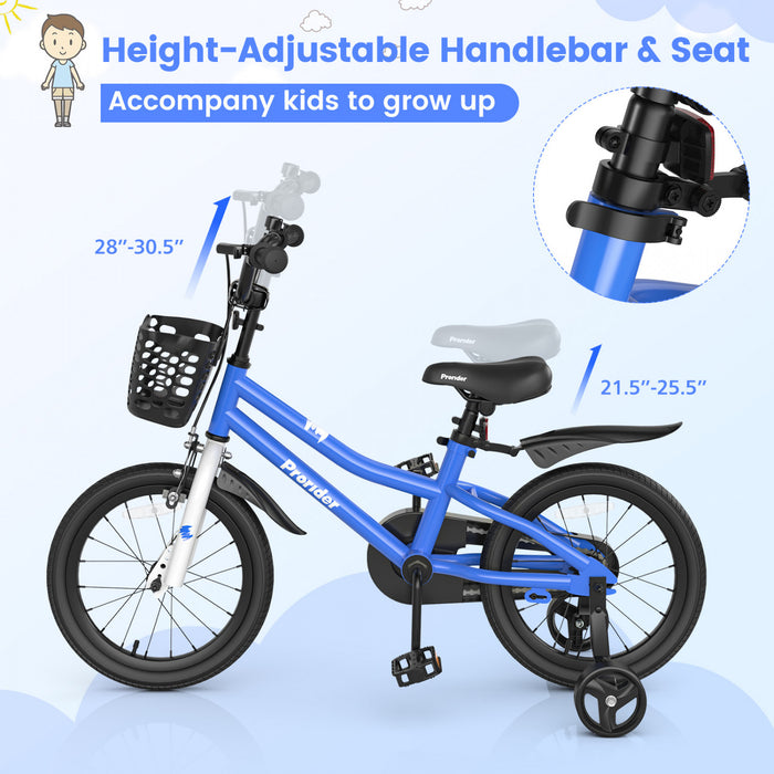 Costway 16\" Kid's Bike With Removable Training Wheels & Basket For 4-7 Years Old Blue