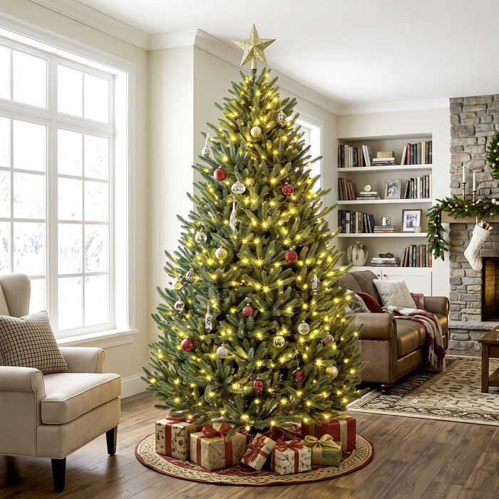 HOMCOM 7.5ft Prelit Christmas Tree, Easy Plug, Dual-Colour Lights, Hinged