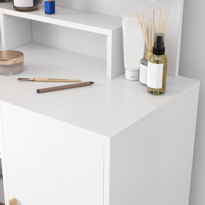 HOMCOM Vanity Table Set, Makeup Table with Stool, LED Mirror and Storage