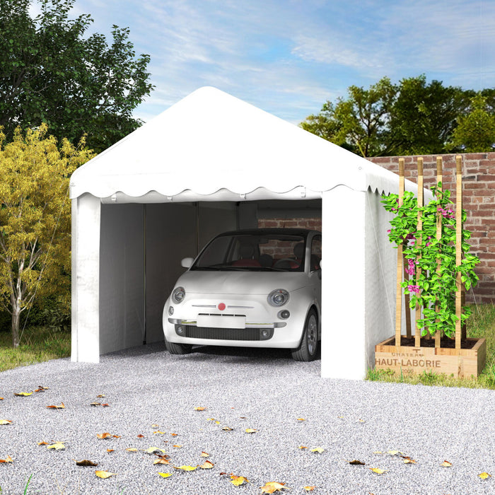Outsunny 10 X 20ft Carport, Portable Garage With 2 Roll-up Doors, White
