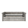 Sophia Tufted Design Upholstered Daybed with Trundle and Comfortable Backrest,Grey  | Le Daybed Sophia avec design capitonne, revetement en tissu, lit d'appoint avec trundle et dossier confortable, couleur grise