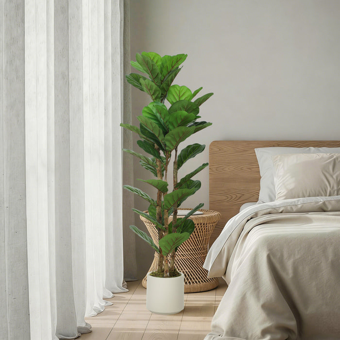 HOMCOM Faux Fiddle Leaf Fig Tree, 4FT Artificial Tree for Indoor Decor
