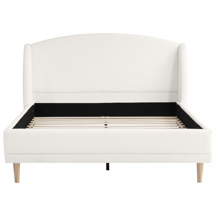 Jeffrey Upholstered Bed with Boucle Wingback Headboard,Queen Size - White