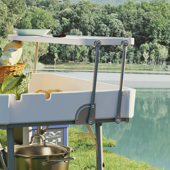 Outsunny 2-tier Folding Ice Table With Drain, Outdoor Cooler Table, White