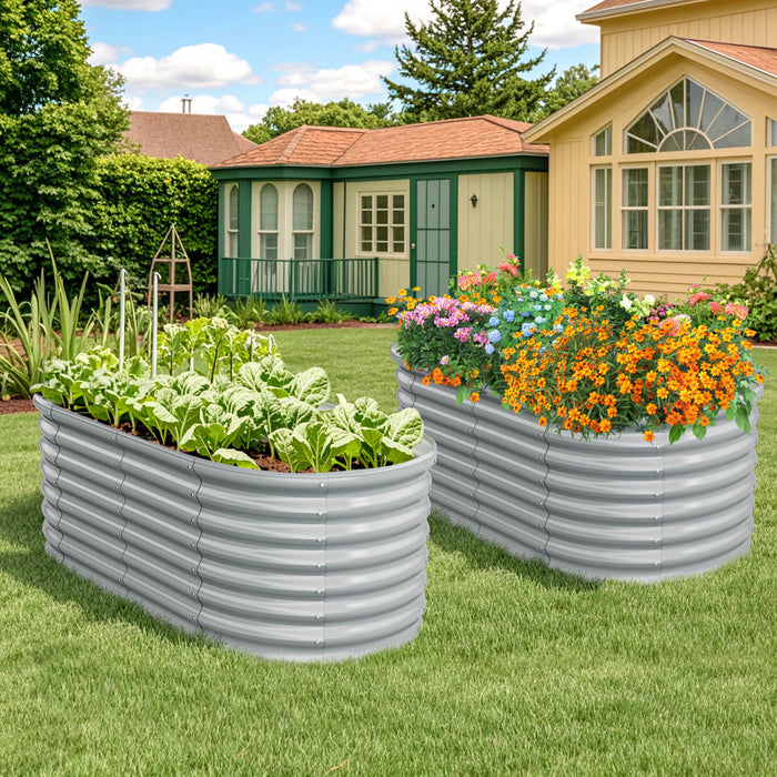 Costway 2 Pcs Raised Garden Bed Kit Planter Raised Garden Boxes Outdoor 65\" X 32\" X 24\" Gray