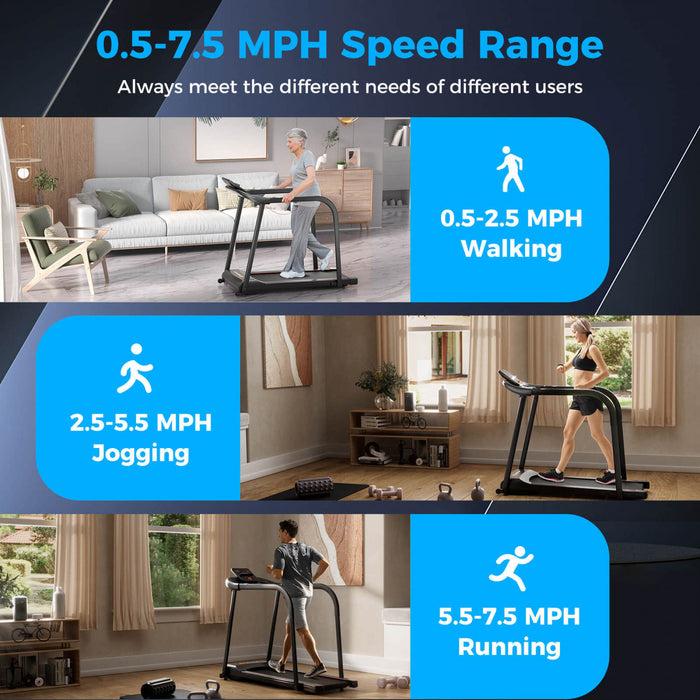 Costway 2.5 Hp Walking Treadmill With Long Handrails For Seniors Pulse Sensors Led Display