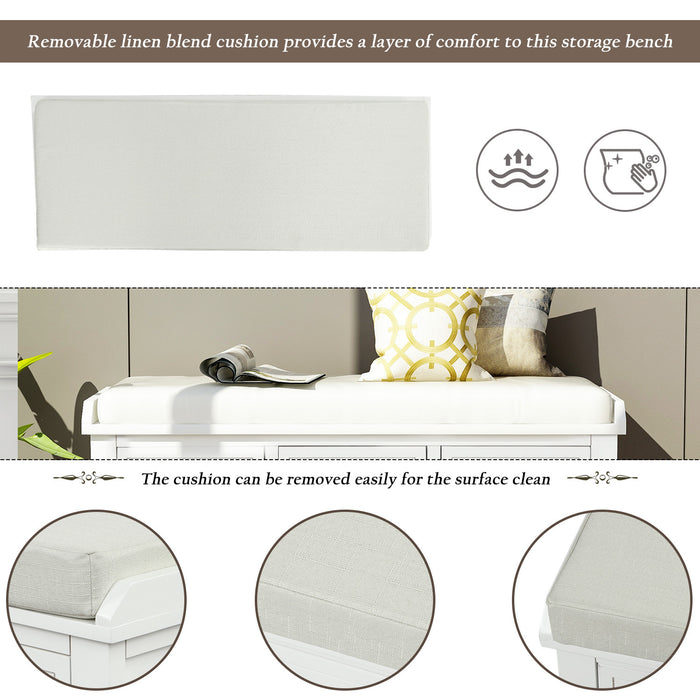 Harvey Solid Wood Storage Bench With Drawers And Rattan Baskets - White
