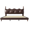 Emma Faux Leather Platform Bed Frame with Headboard,California King Size,Dark Brown King Bed  | Cadre de lit plateforme en simili cuir Emma avec tete de lit, taille California King, marron fonce