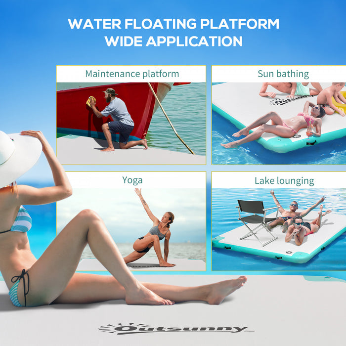 Outsunny 10' x 7' Water Inflatable Floating Dock, Rafting Platform Island, Large Mat with Air Pump & Backpack, for Pool, Beach, Ocean, Blue and Green