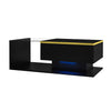 Maxwell High-Gloss 39.4" Long Coffee Table with Glass and LED Effect,Black | Maxwell Table Basse Haute Brillance de 39,4" avec Verre et Effet LED, Noir