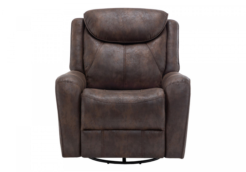 MONARCH SPECIALTIES POWER RECLINING CHAIR, 37\" WIDE, GLIDER, SWIVEL, USB PORTS INCLUDED, BROWN LEATHER-LOOK RECLINER
