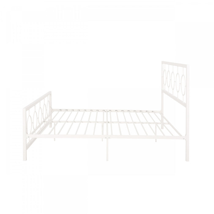 Robert Metal Construction Bed Frame With Circular Design Headboard And Footboard,king Size,white King Bed
