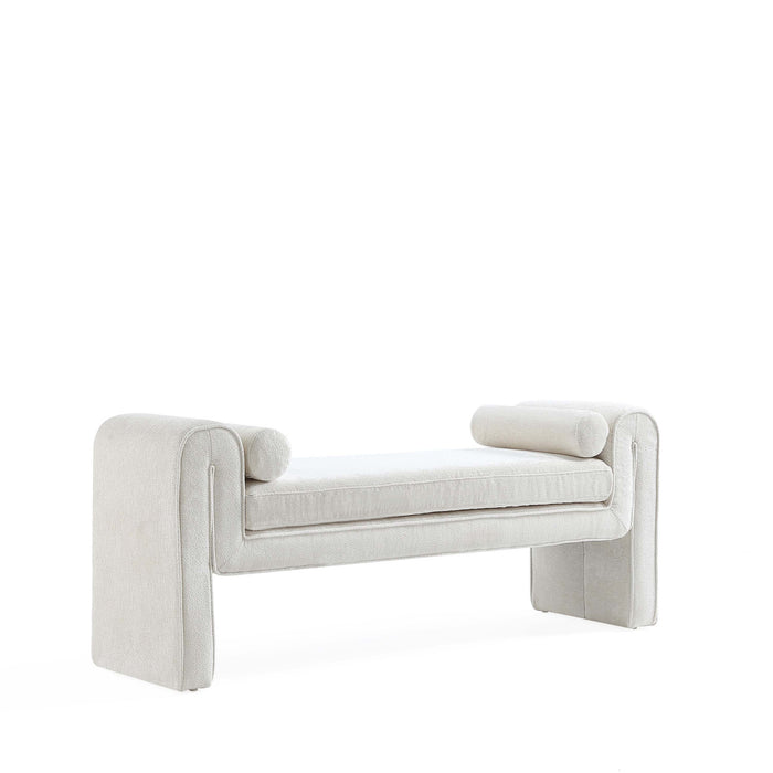 Concord Modern Glam Chenille Accent Bench in Ivory