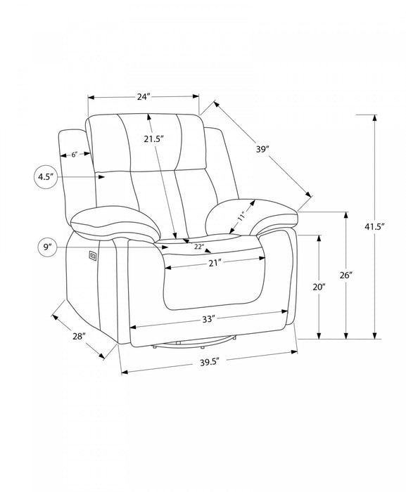 MONARCH SPECIALTIES POWER RECLINING CHAIR, 39\" WIDE, GLIDER, SWIVEL, USB PORTS INCLUDED, BEIGE FABRIC RECLINER