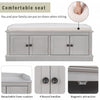Daniel Solid Wood Storage Bench With 4-door Shoe Cabinet With Adjustable Shelves - Grey Wash | Daniel Banc De Rangement En Bois Massif Avec Armoire A Chaussures A 4 Portes Et Etageres Reglables, Finition Gris Vieilli
