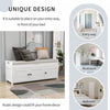 Olivia Pine Wood Storage Bench With 3-door Shoe Cabinet With Hidden Compartment - White | Banc De Rangement Olivia En Pin Avec Meuble A Chaussures 3 Portes Et Compartiment Cache, Blanc