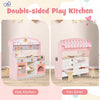 Costway 2 In 1 Kids Play Kitchen & Restaurant Double-sided Pretend Playset With Canopy