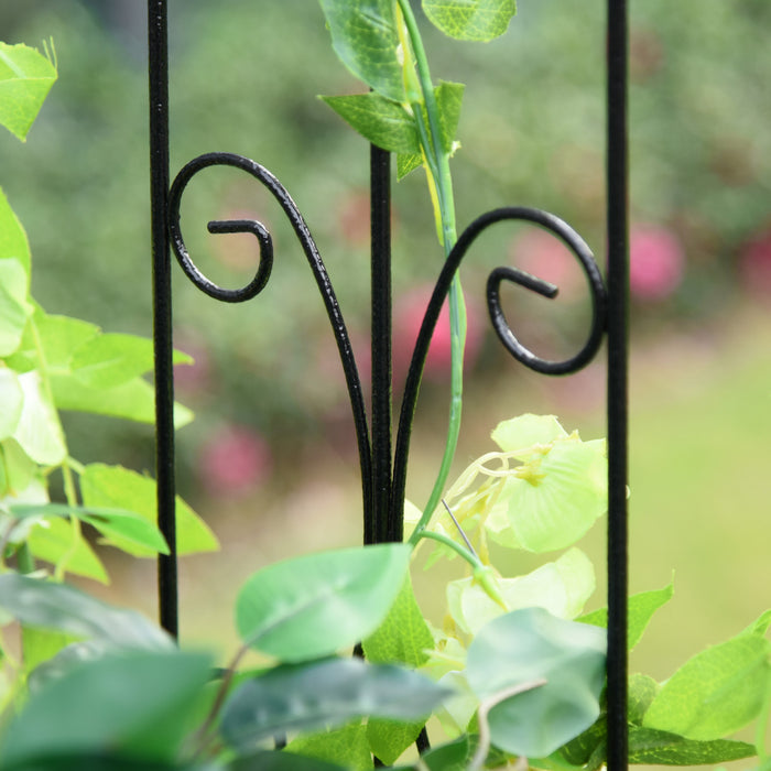 Outsunny 7.2ft Metal Garden Arbor Arch With Double Doors, 2 Side Planter Baskets, Climbing Vine Frame, Black