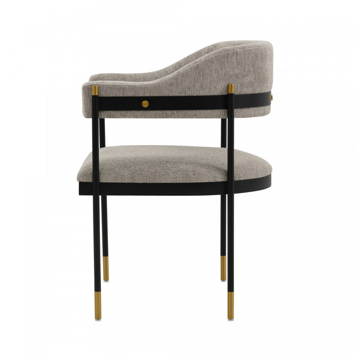 Lia Modern Metal Chenille Armchair in Stone - Set of 2 Dining Chair