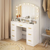 HOMCOM Vanity Desk with Lighted Mirror Makeup Vanity with 7 Drawers White
