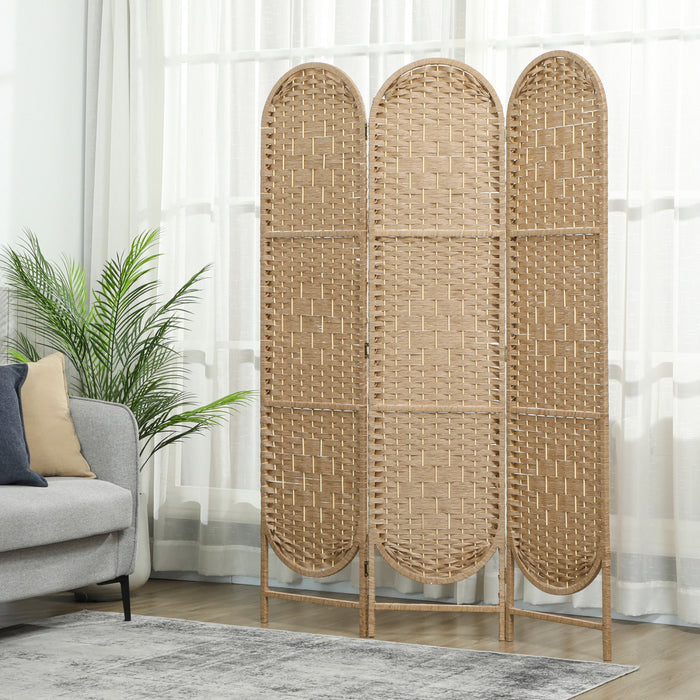 HOMCOM 3 Panel Room Divider, Bohemian Folding Privacy Screen, Natural Wood