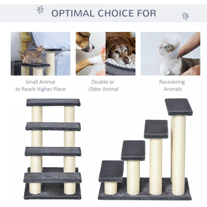 Pawhut 4 Tier Pet Stairs Dog Cat 4 Steps Kitty Scatching Post Cat Scratch Furniture Dark Grey