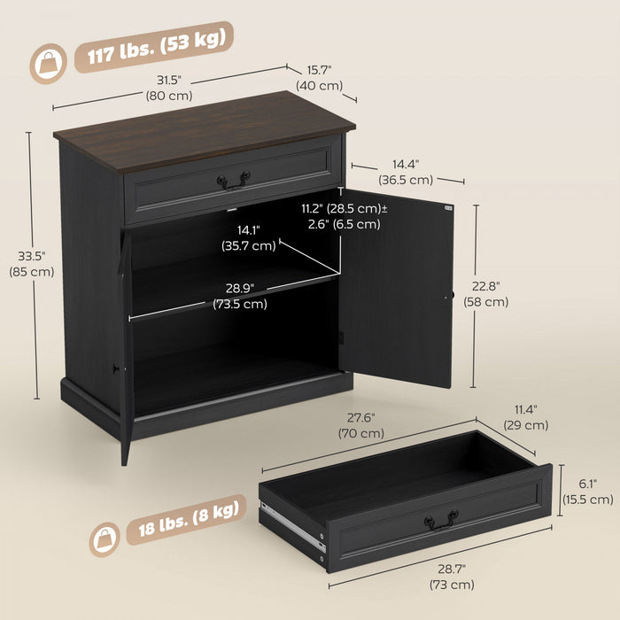 HOMCOM Buffet Cabinet 32\" Farmhouse Sideboard with Thick Top Drawer Black