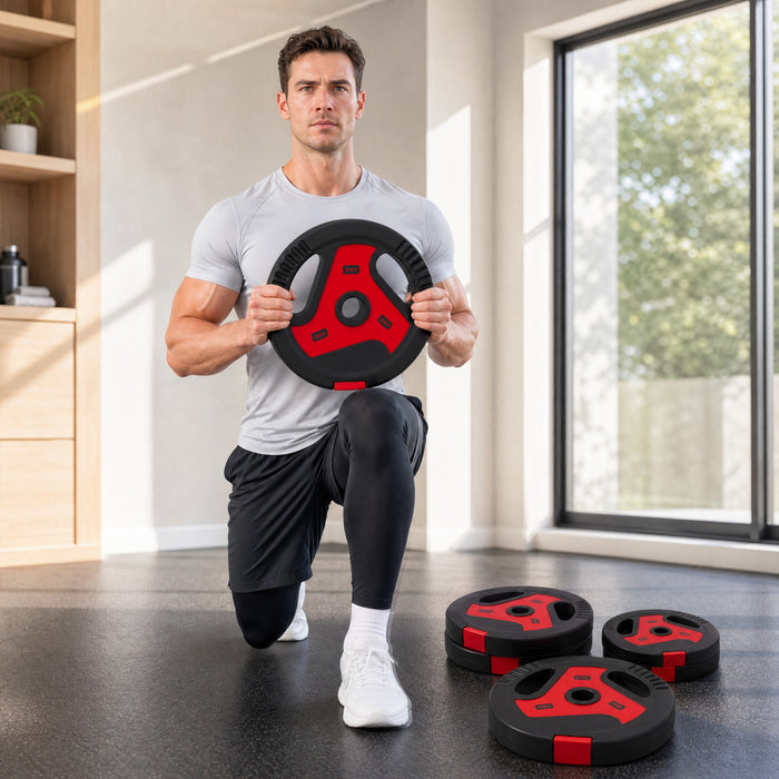 Soozier 88 lbs Weight Plates Set, 6-Piece with Handles, Black and Red