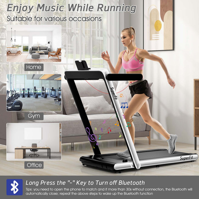 Superfit 2.25hp 2 In 1 Dual Display Folding Treadmill Jogging Machine W/app Control White