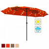 Costway 15Ft Patio Double-Sided LED Market Umbrella Crank Solar Powered Orange