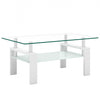 Liam Modern Rectangle Clear Tempered Glass Coffee Table,White | Table basse moderne rectangulaire en verre trempe transparent Liam, avec pieds blancs