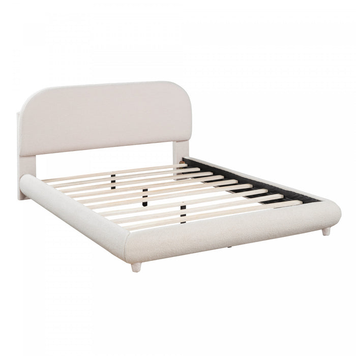 Sophie Teddy Fleece Upholstered Platform Bed with Soft Fabric and Sturdy Frame,Full Size,Beige Full Bed